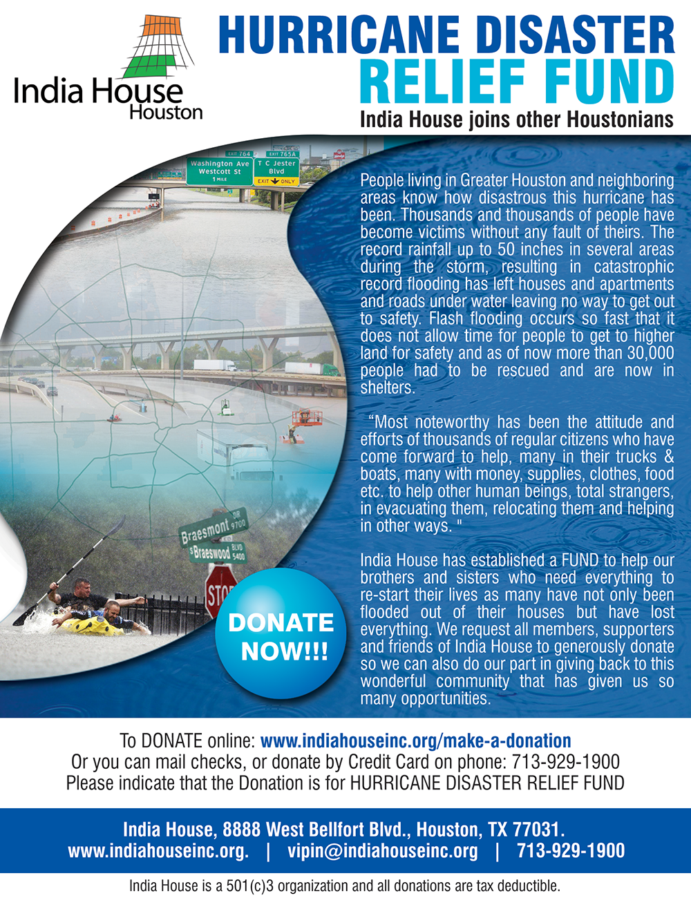 Hurricane Harvey Disaster Relief Fund - India House Houston